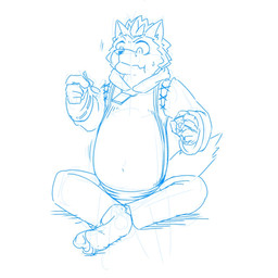 anthro belly belly_expansion belly_inflation bodily_fluids clothing crossed_legs eating expansion fist food holding_object hoodie inflation looking_down looking_down_at_self male motion_lines navel power_balloon simple_background sitting solo sweat sweatdrop topwear white_background wide_eyed soumen mario_bros nintendo utau rou_kemonone canid canine canis mammal wolf 1:1 guide_lines line_art