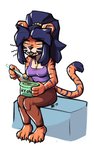 3_toes 4_fingers anthro barefoot blep breasts claws cleavage clothed clothing cute_fangs cutlery dessert eating eyes_closed fangs feet female fingers food fur hindpaw ice_cream jewelry kitchen_utensils orange_body orange_fur paws shirt simple_background sitting solo spoon stripes tank_top teeth toe_claws toes tongue tongue_out tools topwear white_background waffl3sk4t julia_(waffl3sk4t) felid mammal pantherine tiger 2019 hi_res