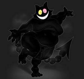 anthro balls big_balls big_balls_small_penis big_butt black_body black_fur black_skin butt disproportionate_genitalia feet fur genitals heterochromia looking_at_viewer male male_anthro moobs navel overweight overweight_anthro overweight_male penis pink_eyes presenting presenting_penis simple_background slightly_chubby small_penis smile solo tail unusual_anatomy unusual_tail yellow_eyes submarine_screw deltarune undertale_(series) friend_(deltarune) darkner domestic_cat felid feline felis mammal shadow_creature 2025 digital_media_(artwork) hi_res