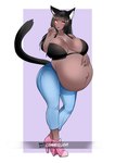 belly big_belly big_breasts bikini bikini_top blush bottomwear breasts clothing fellatio_gesture female footwear gesture high_heels huge_breasts looking_at_viewer pants pregnant pregnant_female pregnant_humanoid shoes solo suggestive suggestive_gesture swimwear text tongue tongue_out two-piece_swimsuit bayoshii animal_humanoid cat_humanoid felid felid_humanoid feline feline_humanoid humanoid mammal mammal_humanoid absurd_res hi_res