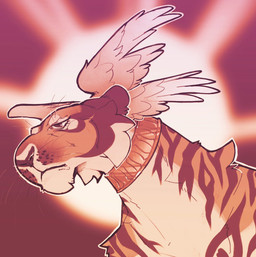 cheek_tuft ears_back facial_tuft feathered_wings feathers fur head_wings long_neck mouth_closed narrowed_eyes neck_tuft neckwear orange_body orange_fur pivoted_ears red_body red_fur simple_background solo tan_body tan_feathers tan_wings tuft unsigned unusual_wing_placement white_body white_fur wings seraphictiger felid mammal bust_portrait hi_res portrait