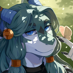 anthro black_clothing black_topwear blue_eyes closed_smile clothed clothing duo eyelashes female front_view fur glistening glistening_eyes green_body green_fur green_hair hair mouth_closed narrowed_eyes simple_background slight_smile smile solo_focus topwear unsigned white_body white_fur corzh77 mythology arthropod butterfly dragon furred_dragon furred_scalie insect lepidopteran mythological_creature mythological_scalie scalie 1:1 bust_portrait detailed hi_res icon portrait
