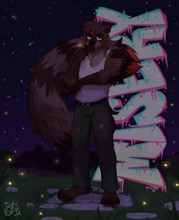 4_toes 5_fingers anthro armpit_hair belt blush body_hair bottomwear brown_body brown_fur clothed clothing denim denim_bottomwear denim_clothing drugs ear_piercing facial_piercing feet fingers fluffy fluffy_body fluffy_tail fur grass grass_field hair jeans joint lip_piercing long_tail looking_at_viewer male marijuana markings multicolored_body multicolored_fur night pants pawpads paws piercing plant red_body red_eyes red_fur rock scar scruffy shirt sky smoking smoking_marijuana solo standing star starry_sky tail tank_top text toes topwear torn_bottomwear torn_clothing torn_jeans torn_pants whisker_markings whisker_spots whiskers taesponja mammal procyonid raccoon absurd_res digital_drawing_(artwork) digital_media_(artwork) hi_res shaded