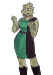 anthro belt boots breasts clenched_hands clothed clothing dress female footwear raised_arm shoes solo teeth kessavel star_trek star_trek_the_original_series gorn gorn_(species) reptile scalie hi_res