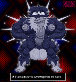 abs abstract_background animal_genitalia animal_penis anthro arm_hair arm_tuft balls barazoku barefoot biceps big_balls big_muscles big_pecs big_penis blue_body blue_fur body_hair butt_hair cheek_tuft chest_hair chest_tattoo chest_tuft claws clothed clothing ear_markings equine_genitalia equine_penis erection eyewear facial_tuft feet flared_penis fluffy fluffy_balls fluffy_chest front_view fur fur_markings fusion genitals glasses glowing glowing_body grey_nipples grey_penis hair hands_on_hips happy_trail head_tuft huge_muscles huge_pecs huge_penis ineffective_clothing leg_tuft male markings medial_ring multicolored_body multicolored_fur muscular muscular_anthro muscular_arms muscular_legs muscular_male muscular_thighs nipples nude pecs penis pose psychic psychic_energy psychic_powers pubes saggy_balls serious shoulder_tuft solo spread_legs spreading standing sunglasses tattoo text text_box toe_claws tuft two_tone_body two_tone_fur visor white_body white_body_hair white_fur white_hair white_pubes annaengine earthbound_(series) nintendo pokemon fan_character espurr felid feline generation_6_pokemon mammal pokemon_(species) starman absurd_res crossover digital_drawing_(artwork) digital_media_(artwork) english_text hi_res