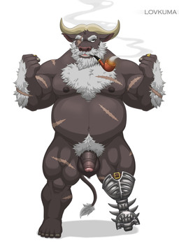 amputee anthro arm_hair balls barazoku beard big_penis body_hair bulge chest_hair disability erection facial_hair foreskin genitals horn male muscular muscular_anthro muscular_male mustache nipple_outline nipples pegleg penis pipe prosthetic prosthetic_leg prosthetic_limb pubes sailor scar smoking solo vein veiny_penis lovkuma lifewonders tokyo_afterschool_summoners ahab_(tas) bovid bovine cape_buffalo mammal absurd_res hi_res