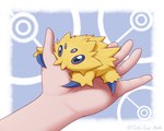 4_eyes 5_fingers ambiguous_gender blue_eyes claws extreme_size_difference feral fingers fur larger_human multi_eye on_hand pupils simple_background size_difference smaller_feral solo text yellow_body yellow_fur sol-lar-bink nintendo pokemon generation_5_pokemon human joltik mammal pokemon_(species) 2023 5:4 artist_name digital_media_(artwork) english_text hi_res