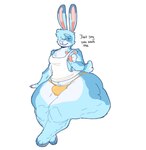 anthro big_butt bulge butt cellulite cheek_tuft clothing facial_tuft fluffy male pawpads paws shirt simple_background sitting smug_face smug_grin solo tail tank_top thick_thighs thong topwear tuft underwear white_background lopsalien fan_character lagomorph leporid mammal rabbit hi_res