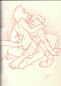anal anthro anthro_on_anthro anthro_penetrated anthro_penetrating anthro_penetrating_anthro balls bed bodily_fluids cum duo erection furniture genital_fluids genitals leaking_cum male male/male male_penetrated male_penetrating male_penetrating_male nipple_piercing nipples orgasm_face penetration penis piercing pillow sex bonk kovu_cougar taigh cougar felid feline mammal pantherine tiger 2006 dated hi_res monochrome signature sketch traditional_media_(artwork)