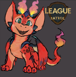 claws feral fire flaming_horn male shitpost smile solo tail text echros league_of_legends mythology paw_patrol riot_games tencent smolder_(lol) dragon mythological_creature mythological_scalie scalie english_text meme redraw