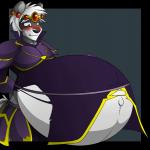 anthro armor belly big_belly black_nose blush bulge clothed clothing crown fetal_movement fur hair hand_on_belly headgear hyper hyper_pregnancy male navel open_mouth outie_navel partially_clothed pregnant pregnant_anthro pregnant_male red_eyes torn_clothing white_body white_fur white_hair angelo-xd mammal mephitid skunk 1:1 2014 animated short_playtime