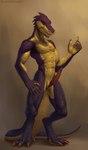 animal_genitalia anthro athletic athletic_male bodily_fluids feet genital_fluids genital_slit genitals horizontal_anus knot male paws penis precum solo tail thejoyfuldragon spittor_(spittor) lizard reptile scalie hi_res