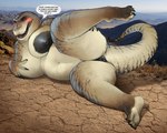 anthro anus anus_only areola belly big_areola big_nipples blush blush_lines curvy_figure dark_nipples desert dialogue feet female female_anthro navel nipples nude overweight overweight_anthro overweight_female raised_leg scales slightly_chubby slightly_chubby_female solo speech_bubble stripes tail tail_anus tan_body tan_scales tan_skin text thick_thighs voluptuous wide_hips band1tnsfw dinosaur prehistoric_species reptile scalie theropod tyrannosaurid tyrannosauroid tyrannosaurus tyrannosaurus_rex 5:4 absurd_res digital_drawing_(artwork) digital_media_(artwork) english_text hi_res