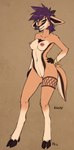 anthro breasts brown_body brown_fur ear_piercing female fur genitals hair hooves horn looking_at_viewer neck_muscles nipple_piercing nipples nude piercing purple_hair pussy simple_background solo tail tribal yellow_eyes conditional_dnp fluff-kevlar kacey_(fluff-kevlar) antelope bovid gazelle mammal 2016 digital_media_(artwork)