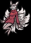 alpha_channel anthro biped breasts canid canine clothed clothing dipstick_tail female fox fur jam_(artist) mammal markings multi_tail simple_background solo sweater tail tail_markings topwear transparent_background turtleneck