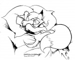 1993 anthro bed canid canine canis cuddling domestic_dog duo eric_schwartz eyes_closed female fox furniture inside male mammal monochrome on_bed romantic romantic_couple simple_background sleeping tail tammy_vixen tor_dog
