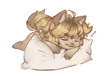anthro blonde_hair butt exposed_butt female fur hair on_pillow pigtails pillow sleeping solo sound_effects vowelless vowelless_sound_effect yellow_body yellow_fur young zzz chisanakei cyberconnect2 fuga:_melodies_of_steel little_tail_bronx mei_marzipan canid caninu mammal absurd_res hi_res
