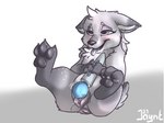 anthro clitoral female feral fur genitals grey_body grey_fur hair masturbation pussy sex_toy simple_background smile solo toy vibrator vibrator_on_pussy wand_vibrator jaynt canid canine canis mammal wolf hi_res