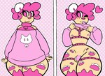 anthro balls bell bell_collar blush cat_print clothed clothing clothing_lift collar femboy footprint fur genitals hair heart_symbol looking_at_viewer male nipples one_eye_closed pawprint penis pink_eyes pink_hair shoulderless_sweater simple_background solo standing straps_across_chest sweater tongue tongue_out topwear undressing wink winking_at_viewer yellow_body yellow_fur cremacat meme_clothing felid jaguar mammal pantherine hi_res meme trans_(lore) trans_woman_(lore)