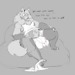 anthro bean_bag bulge clothing compression_shorts dialogue growth_sequence male solo text undressing loganarcania avenue_(loganarcania) canid canine canis humanoid mammal wolf 1:1 english_text hi_res