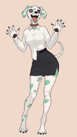 anthro bottomwear clothing collar digitigrade excited female happy paws pencil_skirt shirt skirt tongue tongue_out topwear white_clothing white_shirt white_topwear crelly_(vtuber) invalid_tag hi_res