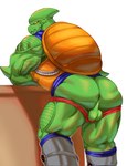 balls butt clothing genitals green_body male muscular speedo swimwear yellow_eyes monochrome_kg f-zero nintendo pico_(f-zero) alien hi_res