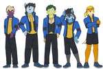 3:2 anthro anthrofied bottomwear buizel clothed clothing crossed_arms footwear fully_clothed fuze generation_4_pokemon grotle group hi_res lucas_(pokemon) luxio male nintendo pants pokemon pokemon_(species) pokemorph riolu shoes shorts simple_background stunky thumb_in_waistband white_background