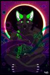 abstract_background black_body black_border black_fur black_nose black_tail border crossed_legs crosslegged_pose eyebrows featureless_crotch front_view fur green_eyes looking_at_viewer male meditation multicolored_body multicolored_fur nude peaceful psychedelic sitting solo space tail tasteful_nudity higsby dalet_(daletfours) canid canine canis domestic_dog mammal 2019 absurd_res cel_shading hi_res shaded wallpaper