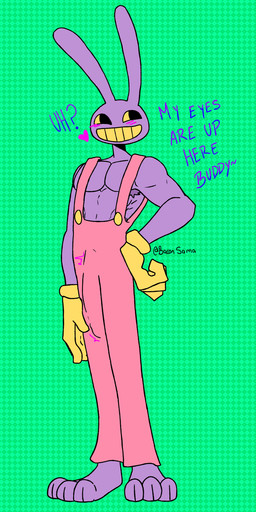 abs anthro armpit_hair blush body_hair bulge clothing detailed_bulge erection erection_under_clothing genital_outline genitals hand_on_hip male muscular muscular_male pecs penis penis_outline smug_grin solo talking_to_viewer teasing teasing_viewer throbbing throbbing_penis twunk bacon_sama glitch_productions the_amazing_digital_circus jax_(tadc) lagomorph leporid mammal rabbit 1:2 absurd_res hi_res