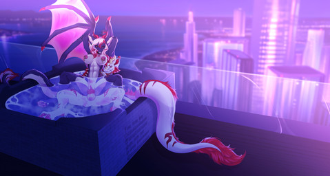 anthro breasts city duo female feral hot_tub knot male male/female non-mammal_breasts piercing sex sex_in_water vaginal wings veegrasshopper mythology dragon mythological_creature mythological_scalie scalie absurd_res hi_res
