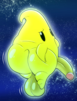 anthro balls big_balls big_butt big_penis butt genitals glowing glowing_body glowing_genitalia hand_on_butt humanoid_genitalia humanoid_penis in_space looking_at_viewer looking_back male motion_lines nude penis sky solo space star starry_sky tepigfan101 mario_bros nintendo super_mario_galaxy alien luma 2025 absurd_res digital_media_(artwork) hi_res