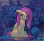 blue_eyes cutie_mark duo female feral hair hooves long_hair outside pink_hair raining sitting solo wings rodrigues404 friendship_is_magic hasbro my_little_pony mythology fluttershy_(mlp) equid equine mammal mythological_creature mythological_equine pegasus 2017 digital_media_(artwork)