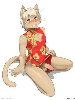 5_fingers anthro asian_clothing balls biped black_text blush blushing_at_viewer bodily_fluids brown_eyes brown_pupils cheek_tuft chest_tuft chinese_clothing chinese_dress cleavage_cutout clenched_teeth clothed clothed_anthro clothed_male clothing clothing_lift crossdressing crossdressing_male cutout dress dress_lift dripping east_asian_clothing embarrassed eyebrow_whiskers eyebrows facial_tuft femboy fingers floral_pattern floral_print foreskin fur genital_fluids genitals glistening glistening_eyes gradient_penis grey_eyebrows grey_hair grey_inner_ear_fluff grey_tuft hair half-closed_eyes half-erect holidays humanoid_genitalia humanoid_hands humanoid_penis inner_ear_fluff iris kemono kneeling looking_at_viewer male male_anthro monotone_background monotone_body monotone_hair monotone_tail multicolored_clothing multicolored_dress multicolored_eyes multicolored_penis narrowed_eyes no_underwear orange_eyes pattern_clothing pattern_dress penis pink_blush pink_foreskin pink_nose pink_penis pose precum precum_drip presenting presenting_penis print_clothing print_dress pupils red_clothing red_dress seiza short_hair simple_background sitting sleeveless_clothing sleeveless_dress slim slim_anthro slim_male slit_dress solo sweat sweatdrop sweaty_face tail tan_balls tan_body tan_ears tan_fur tan_penis tan_tail tan_tuft teeth text three-quarter_view tuft unretracted_foreskin whiskers white_background white_sclera yellow_clothing yellow_dress yellow_eyes roo310 chinese_new_year vee domestic_cat felid feline felis mammal absurd_res artist_name full-length_portrait hi_res pinup portrait shaded