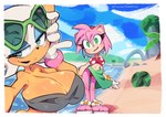 2024 amy_rose anthro bat beach being_watched breasts cleavage clothed clothing cloud day disabledfetus duo eulipotyphlan eyeshadow feet female fur gloves handwear hedgehog hi_res looking_at_another makeup mammal open_mouth open_smile pink_body rouge_the_bat sega smile sonic_the_hedgehog_(series) tan_body tan_skin toes water white_body white_fur