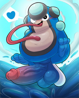 anthro balls belly big_balls big_belly big_penis black_eyes blue_body blush feet front_view genitals huge_penis hyper hyper_genitalia hyper_penis looking_at_viewer male one_eye_closed penis solo tan_belly toes tongue tongue_out wink winking_at_viewer leothelionel nintendo pokemon amphibian frog generation_5_pokemon palpitoad pokemon_(species) tadpole 4:5 absurd_res hi_res