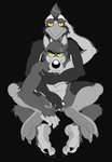 ambiguous_gender anthro anthro_on_anthro duo facial_hair male male/male mind_control minimalist nude anti_dev azul_(fursona) crew_(anti_dev) avian bird canid canine canis humanoid mammal picid wolf woodpecker compression_artifacts hi_res