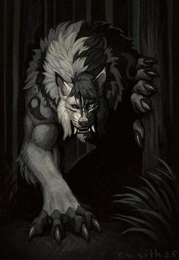 anthro black_body black_eyes black_fur claws fangs fluffy forest fur grin horror_(theme) male muscular muscular_anthro muscular_male plant red_eyes smile solo teeth tree white_body white_fur cu_sith_(artist) mythology canid canine canis mammal mythological_canine mythological_creature werecanid werecanine werecreature werewolf wolf digital_drawing_(artwork) digital_media_(artwork) hi_res