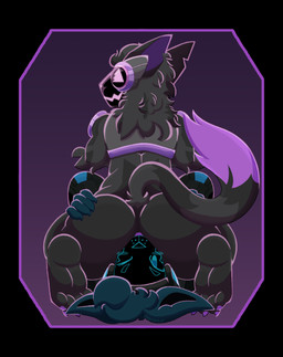 anthro backsack balls blue_body blue_fur butt cybernetics duo facesitting feet fur genitals grey_body grey_fur lying machine male male/male nude on_back one_eye_closed purple_body purple_fur rear_view screen screen_face sex simple_background sitting_on_another smile tail visor enoopycat cato_(boxboy) zephyr_(zephyrprotocol) protogen absurd_res hi_res
