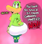 anthro big_butt bodily_fluids breasts bubble_butt butt butt_cleavage clothed clothing dialogue female non-mammal_breasts offscreen_character panties side_boob solo speech_bubble tears topless underwear yelling vimhomeless sydney_swamp_(vimhomeless) crocodilian reptile scalie 2020 absurd_res hi_res