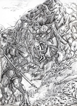 anthro armor axe battle claws dagger digitigrade female ink knotwork male melee_weapon pen simple_background text weapon white_background krimzen_redwing canid canine canis mammal wolf absurd_res english_text greyscale hi_res monochrome