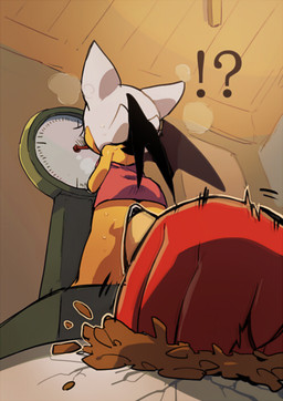 anthro butt duo female interrobang low-angle_view male towel weighing_scale wet wings aoki6311 sega sonic_the_hedgehog_(series) knuckles_the_echidna rouge_the_bat bat echidna mammal monotreme