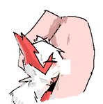 ambiguous_gender blush bodily_fluids fellatio feral fur male oral oral_penetration penetration penile red_body red_fur sex simple_background solo sweat white_body white_fur podo nintendo pokemon generation_3_pokemon human mammal pokemon_(species) zangoose censored low_res