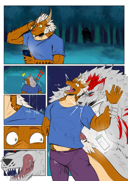 anthro bite blood bodily_fluids bulge claws clothed clothing comic_panel drooling duo erection forced forest genitals male male/male muscular nude open_mouth penis plant saliva sex surprised tail text tree sorakskullsnake mythology orange_(orangethedragon) canid canine canis dragon mammal mythological_canine mythological_creature mythological_scalie scalie werecanid werecanine werecreature werewolf wolf absurd_res comic digital_media_(artwork) hi_res
