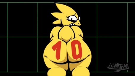 anthro big_butt body_writing butt eyewear eyewear_only female glasses glasses_only looking_at_viewer looking_back looking_back_at_viewer nude overweight overweight_female presenting presenting_hindquarters shaking_butt solo thick_thighs wearing_glasses writing_on_butt sultryleviathan undertale_(series) alphys reptile scalie 16:9 2d_animation animated frame_by_frame hi_res loop widescreen