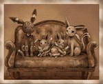 ambiguous_gender family feral forked_tail furniture group on_sofa plushie quadruped sofa tail unusual_anatomy unusual_tail young young_ambiguous young_feral koike_09 nintendo pokemon eevee eeveelution espeon generation_1_pokemon generation_2_pokemon pokemon_(species) umbreon 2018 monochrome parent_(lore) parent_and_child_(lore) sibling_(lore)