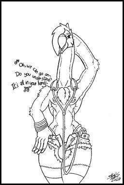 black_border border bulge electronics femboy headphones long_neck male music nipple_piercing nipples piercing synthwave tuft wide_hips skianous beau_(skianous) avian bird flamingo aliasing digital_media_(artwork) hi_res monochrome