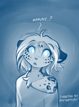 anthro clothed clothed_anthro clothed_female clothing dialogue female front_view fur hair looking_at_viewer markings open_mouth simple_background solo spots spotted_body spotted_fur text topwear conditional_dnp tom_fischbach twokinds maeve_(twokinds) keidran 2025 digital_media_(artwork) english_text hi_res