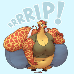 5_fingers anthro belly big_belly big_breasts big_butt breasts brush butt cleavage clothed clothing eyelashes female fingers hooves horn huge_breasts huge_butt huge_hips huge_thighs hyper hyper_butt hyper_hips hyper_thighs markings obese obese_anthro obese_female ossicone overweight overweight_anthro overweight_female paintbrush reaching_for_object solo sound_effects spots spotted_body surprised tail thick_thighs wardrobe_malfunction wide_eyed wide_hips zandyzolo kitako giraffe giraffid mammal 1:1 2024 hi_res