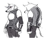 anthro armband black_nose bottomwear clothing fashion fluffy frown long_tail male narrowed_eyes pants pointy_ears prick_ears red_eyes solo standing tail ultimatellurker dreamworks puss_in_boots_(franchise) death_(puss_in_boots) canid canine canis mammal wolf