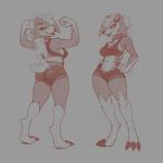 anthro breasts butt clothed clothing collar female grin looking_back midriff muscular muscular_anthro muscular_female smile solo shycryptid nintendo pokemon generation_7_pokemon lycanroc midnight_lycanroc pokemon_(species) 1:1 absurd_res hi_res monochrome